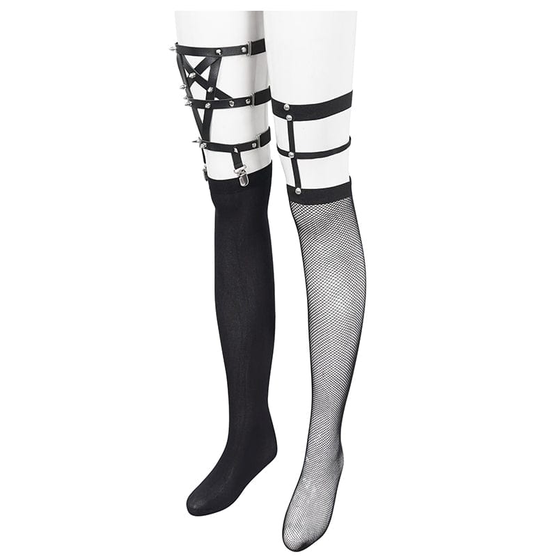 DEVIL FASHION Women's Punk Asymmetrical Studded Socks with Garter