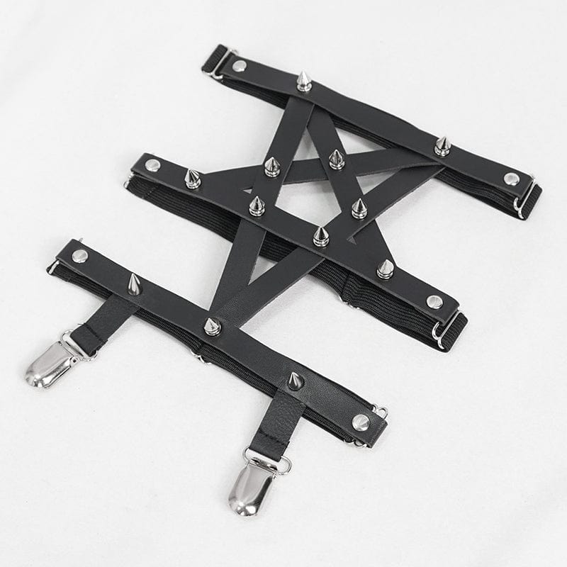 DEVIL FASHION Women's Punk Asymmetrical Studded Socks with Garter