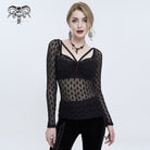 DEVIL FASHION Women's Punk Beaded Sheer Mesh Shirt