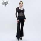 DEVIL FASHION Women's Punk Beaded Sheer Mesh Shirt