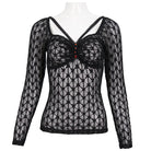 DEVIL FASHION Women's Punk Beaded Sheer Mesh Shirt