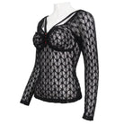 DEVIL FASHION Women's Punk Beaded Sheer Mesh Shirt