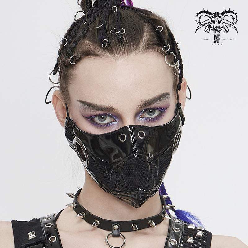Women's Punk Black Net and PU Leather Mask