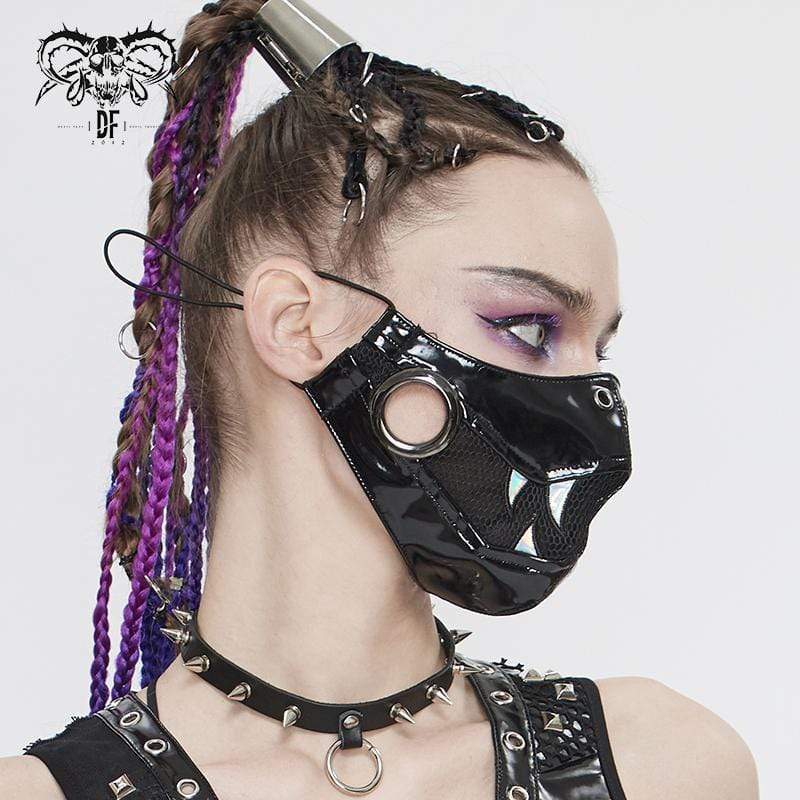 Women's Punk Black PU Leather and Net Fang Mask