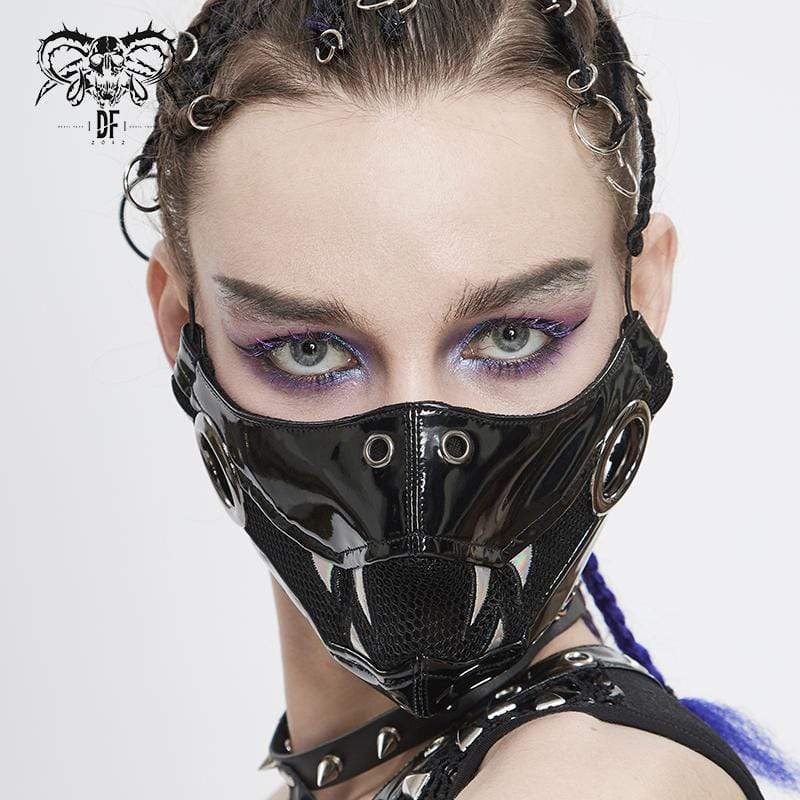 Women's Punk Black PU Leather and Net Fang Mask