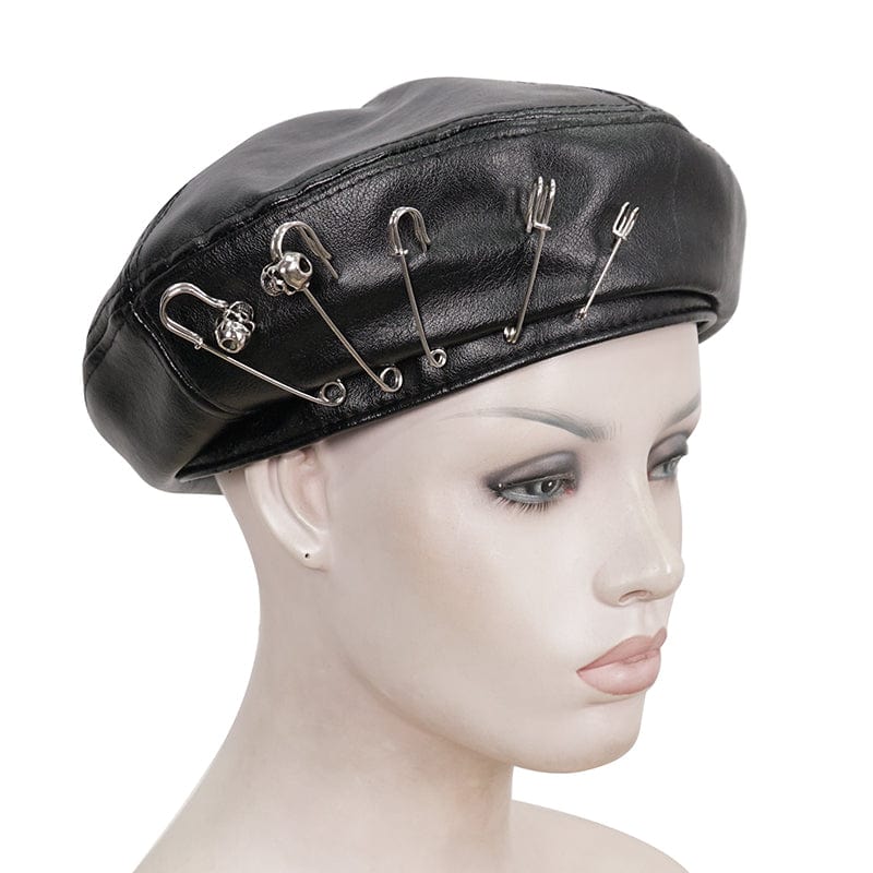DEVIL FASHION Women's Punk Clips Faux Leather Hat