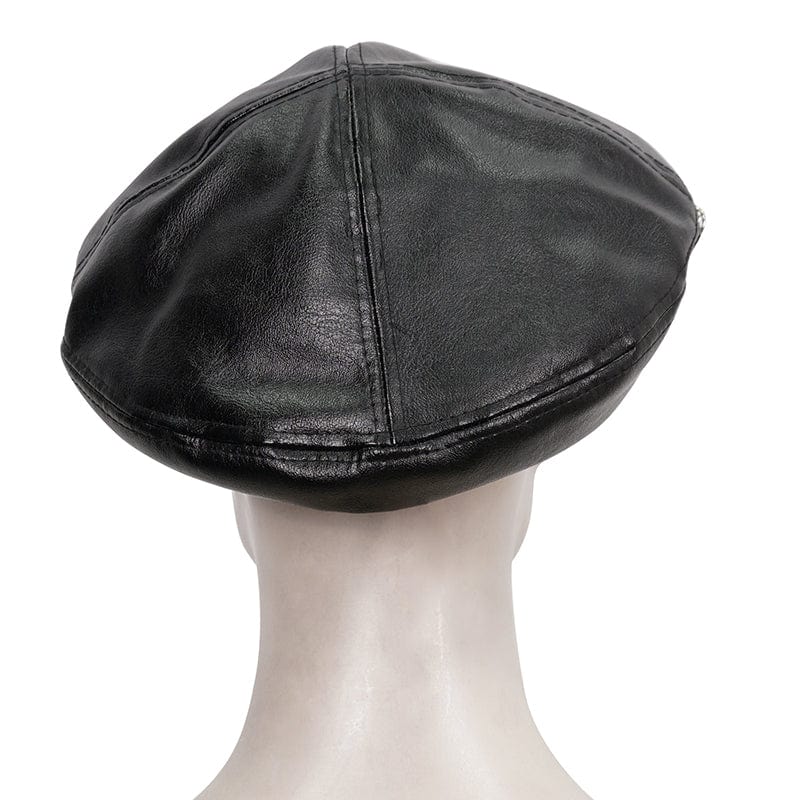 DEVIL FASHION Women's Punk Clips Faux Leather Hat