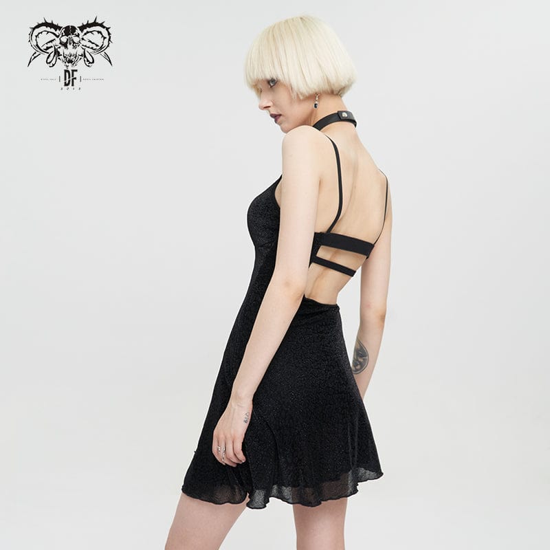 DEVIL FASHION Women's Punk Cutout Asymmetrical Strappy Slip Dress