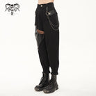 DEVIL FASHION Women's Punk Cutout Faux Leather Splice Jogger Pants with Chain