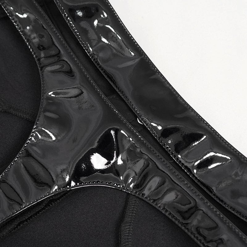 DEVIL FASHION Women's Punk Cutout Patent Leather Shorts