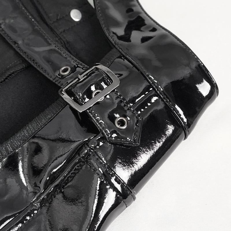 DEVIL FASHION Women's Punk Cutout Patent Leather Shorts
