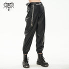 DEVIL FASHION Women's Punk Faux Leather Ankle Banded Pants With Metal Chain