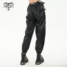 DEVIL FASHION Women's Punk Faux Leather Ankle Banded Pants With Metal Chain