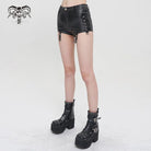 DEVIL FASHION Women's Punk Faux Leather Shorts with Mesh Leg Sleeves
