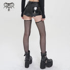 DEVIL FASHION Women's Punk Faux Leather Shorts with Mesh Leg Sleeves