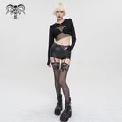DEVIL FASHION Women's Punk Faux Leather Shorts with Mesh Leg Sleeves