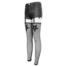 DEVIL FASHION Women's Punk Faux Leather Shorts with Mesh Leg Sleeves