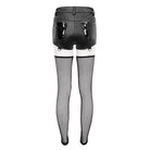 DEVIL FASHION Women's Punk Faux Leather Shorts with Mesh Leg Sleeves
