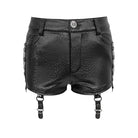 DEVIL FASHION Women's Punk Faux Leather Shorts with Mesh Leg Sleeves