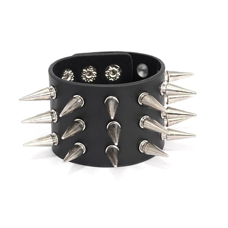 Women's Punk Faux Leather Spike Studded Wide Wristband