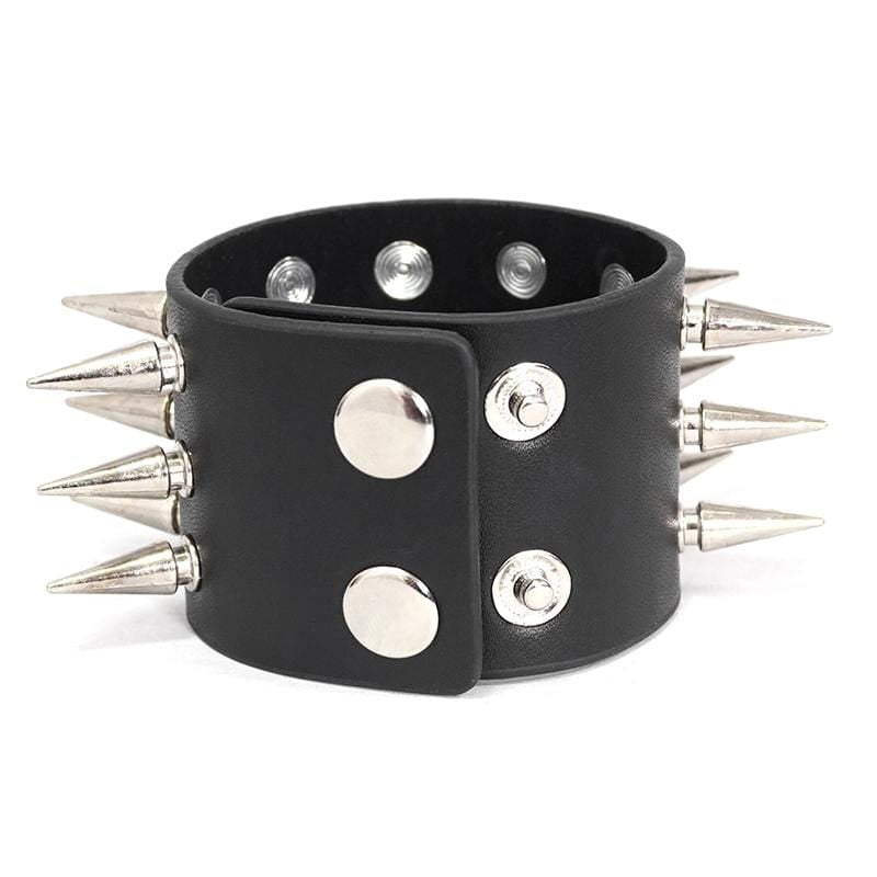 Women's Punk Faux Leather Spike Studded Wide Wristband