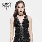 Women's Punk Faux Leather Splicing Mesh Vests With Rivets