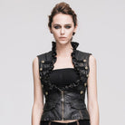 DEVIL FASHION Women's Punk Faux Leather Waistcoat With Leather Frills