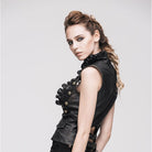 DEVIL FASHION Women's Punk Faux Leather Waistcoat With Leather Frills