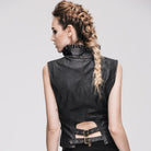 DEVIL FASHION Women's Punk Faux Leather Waistcoat With Leather Frills
