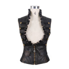 DEVIL FASHION Women's Punk Faux Leather Waistcoat With Leather Frills