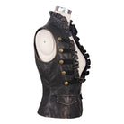 DEVIL FASHION Women's Punk Faux Leather Waistcoat With Leather Frills