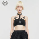 DEVIL FASHION Women's Punk Faux Patent Leather Splice Halter Bustier