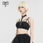 DEVIL FASHION Women's Punk Faux Patent Leather Splice Halter Bustier