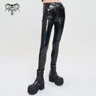 DEVIL FASHION Women's Punk Faux Patent Leather Star Zipper Leggings