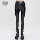 DEVIL FASHION Women's Punk Faux Patent Leather Star Zipper Leggings