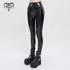 DEVIL FASHION Women's Punk Faux Patent Leather Star Zipper Leggings
