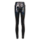 DEVIL FASHION Women's Punk Faux Patent Leather Star Zipper Leggings