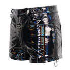 DEVIL FASHION Women's Punk Faux Patent Leather Star Zipper Shorts