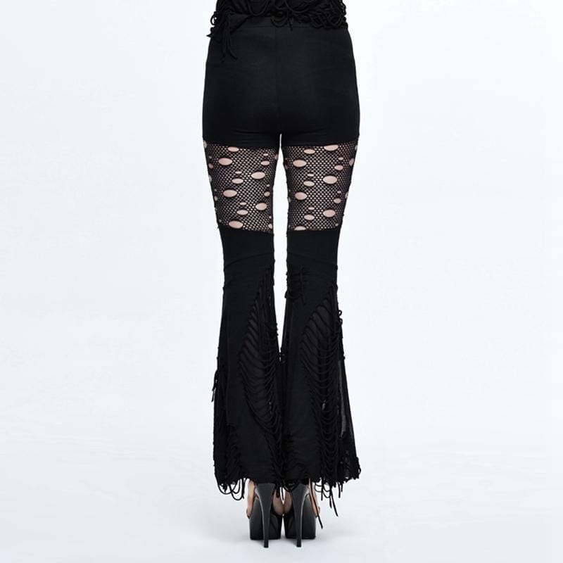 DEVIL FASHION Women's Punk Gaucho Trousers With Ripped Detailing