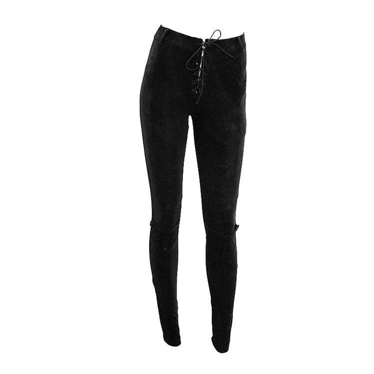Women's Punk High-waisted Lacing Skinny Pants With Waist Bag