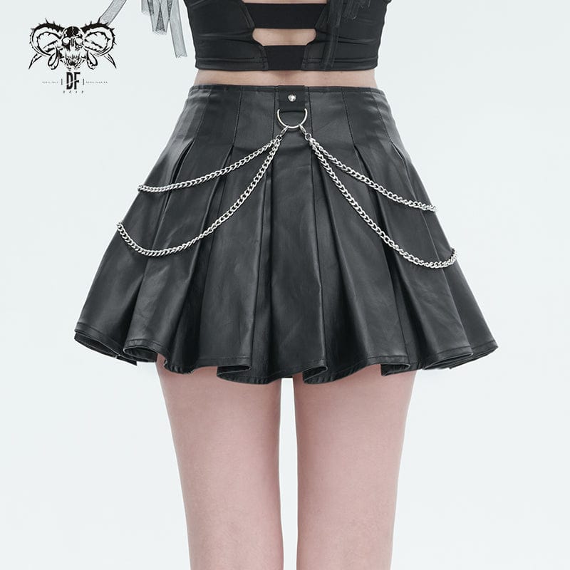 DEVIL FASHION Women's Punk High-waisted Pleated Skirt with Chain