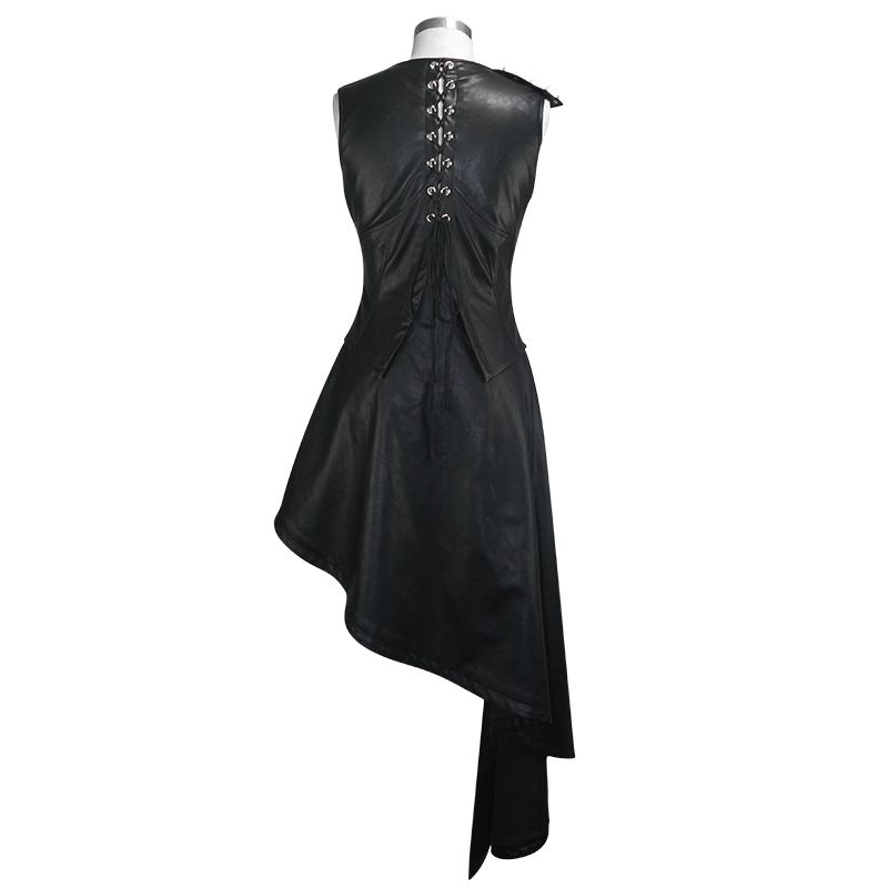 DEVIL FASHION Women's Punk Irregular Hem Faux Leather Waistcoat