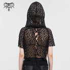 DEVIL FASHION Women's Punk Irregular Strappy Mesh Short Sleeved Shirt