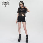 DEVIL FASHION Women's Punk Irregular Strappy Mesh Short Sleeved Shirt