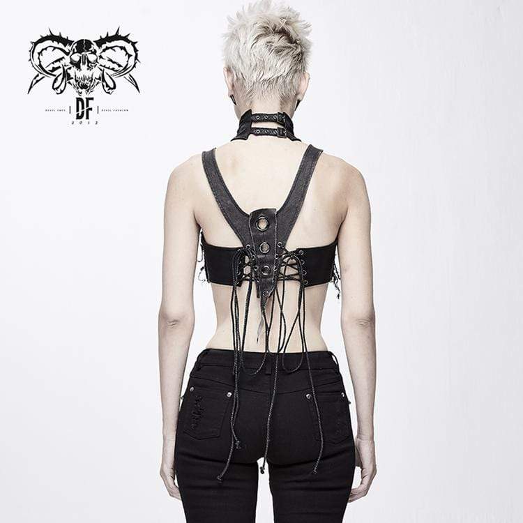 Women's Punk Lacing Bustier Tops With Rivets Collar