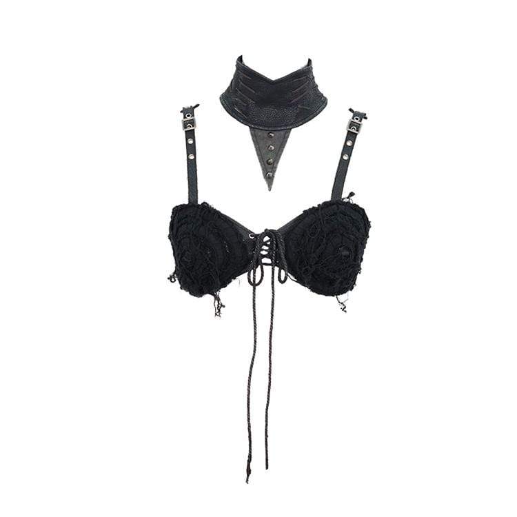Women's Punk Lacing Bustier Tops With Rivets Collar