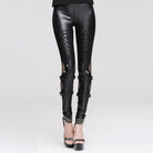 DEVIL FASHION Women's Punk Lacing-up Cutout Faux Leather Leggings
