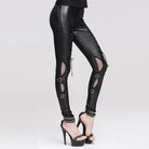 DEVIL FASHION Women's Punk Lacing-up Cutout Faux Leather Leggings