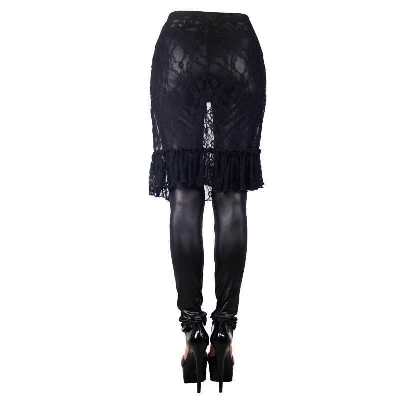 DEVIL FASHION Women's Punk Leggings With  Ruched Lace Skirt
