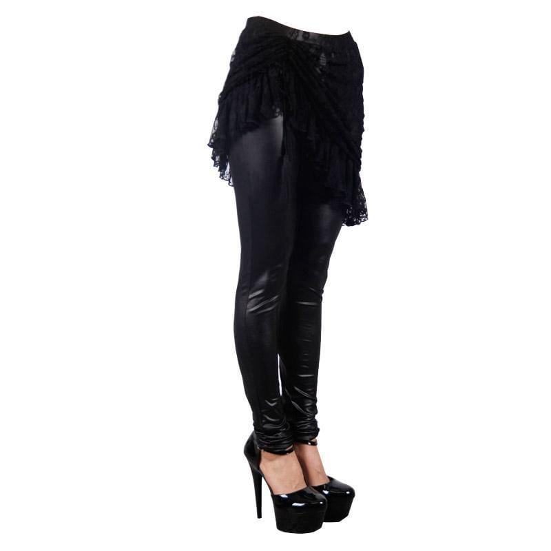 DEVIL FASHION Women's Punk Leggings With  Ruched Lace Skirt